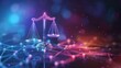 © Екатерина Чумаченко - Scales of justice with holographic law symbols, blending traditional and modern jurisprudence