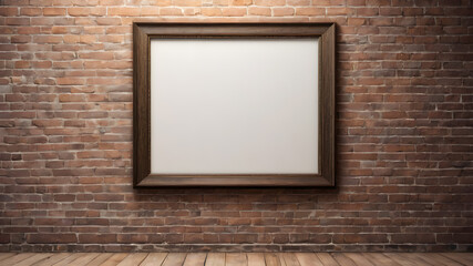  Artifical Intelligence generated image of interior with empty frame.   Blank picture frame hanging on wall, AI generated image