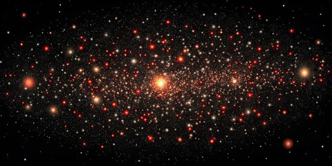 Cosmic Glow - Red and Yellow Stars in a Black Galaxy Background - Digital Art