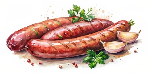 Delectable Culinary Liver Sausage Depicted in Vibrant Watercolor | Meat Products, Watercolor Painting, Food Photography, Culinary Art, Still Life