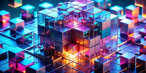 Digital voxel artificial cubes abstract 3D illustration, futuristic pixel, virtual render | voxel, digital, cube, abstract, 3d