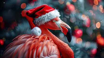 Canvas Print - Christmas Flamingo in a Santa Hat