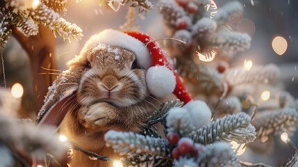 Poster - Cute Bunny in a Santa Hat