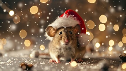 Wall Mural - Christmas Rat with Santa Hat