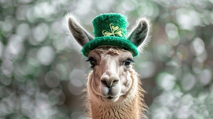 Poster - Llama Wearing a Green Leprechaun Hat