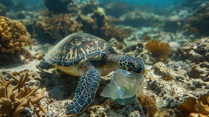 Poster - Sea Turtle Eating Plastic Bag