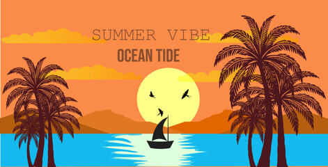 sea view | sunset | Evening view of ocean | Illustration