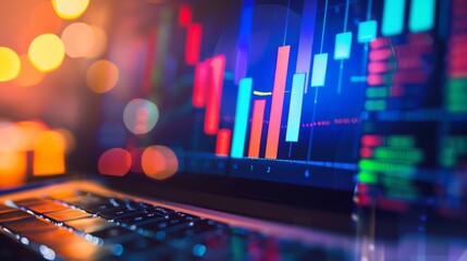 Poster - A close-up of a laptop screen showing a colorful business performance graph.