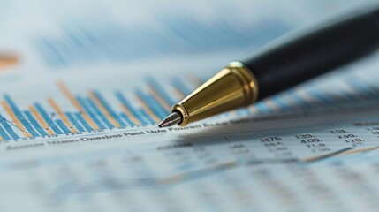 Aufkleber - A close-up of a pen pointing at a financial graph on a printed report.