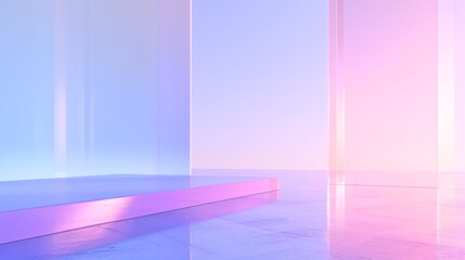 Wall Mural - minimalist abstract 3d render of a modern interior with blue and pink gradient lighting and reflecti