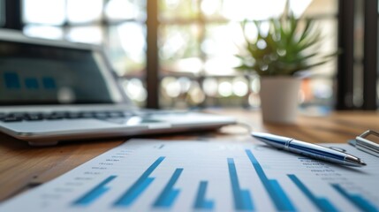 Aufkleber - A close-up of financial graphs and charts on a desk, with a calculator and pen nearby.