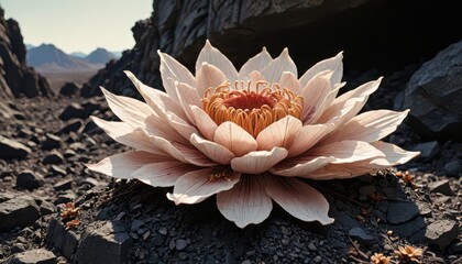 Poster - Delicate Bloom in a Stony Landscape.