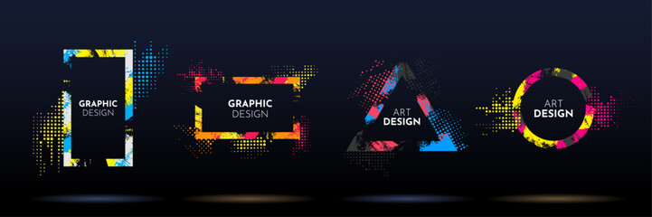 Wall Mural - vector frame for text. modern art graphic. dynamic frame. paint brush stroke in geometric shape with