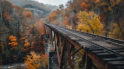 A scenic railway bridge over a forested gorge