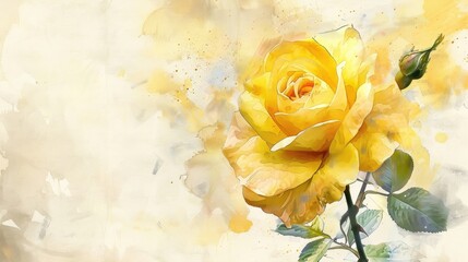 Wall Mural - Yellow rose watercolor floral design