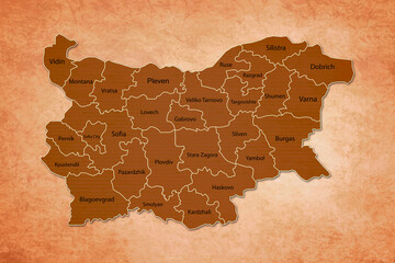 Bulgaria Map. Bulgaria Map with federal states in A vintage Color Texture Background