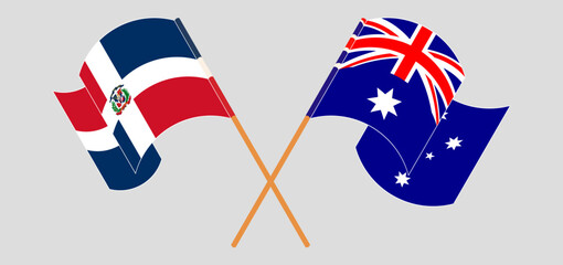 Crossed and waving flags of Dominican Republic and Australia