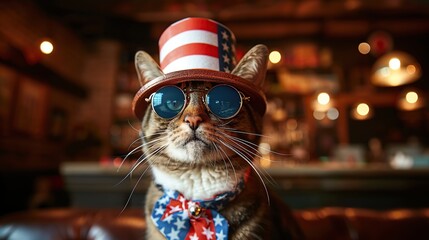 Poster - Patriotic Cat in Sunglasses and Hat