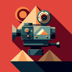 Poster - Retro flat-designed film camera cameras and accessories
