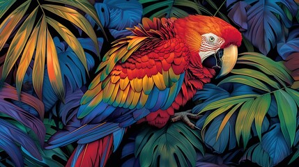 Wall Mural - Scarlet Macaw in Lush Tropical Foliage