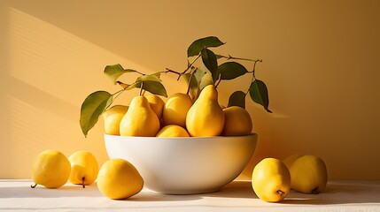 Canvas Print - golden pears in a white ceramic bowl 