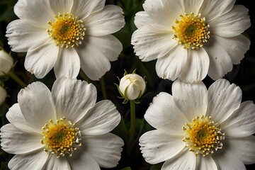 Wall Mural - white daisies on black