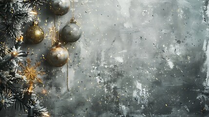 Wall Mural - Cool gray and yellow distressed Christmas backdrop with vintage texture and stains,