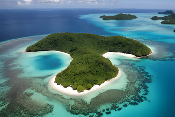 Canvas Print - Soar through the skies and witness the breathtaking beauty of the Kerama Islands. These captivating aerial drone shots showcase the pristine landscapes of this tropical paradise.