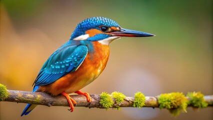 Poster - Vibrant and colorful Common European Kingfisher perched on a branch, bird, wildlife, nature, animal, colorful, vibrant