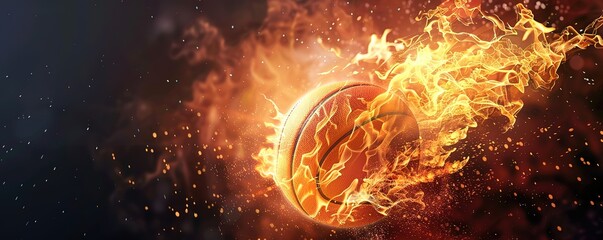 Wall Mural - A basketball burning in flames on a black background