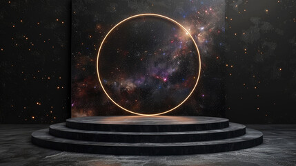 Wall Mural - 3D rendering empty podium with space inside the circle on background