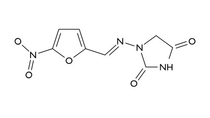 Wall Mural - nitrofurantoin molecule, structural chemical formula, ball-and-stick model, isolated image antibacterial