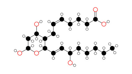 Wall Mural - thromboxane b2 molecule, structural chemical formula, ball-and-stick model, isolated image inactive metabolite