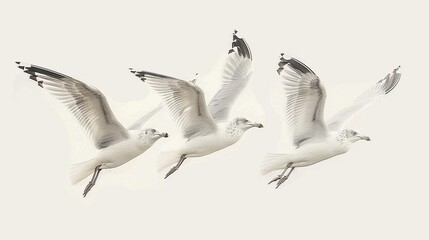 Canvas Print - Three Seagulls in Flight