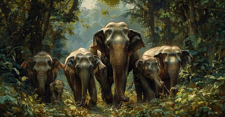 Wall Mural - Elephants in the Jungle