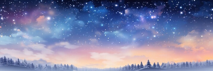 Poster - Snowy Landscape Under a Starry Night Sky