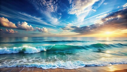 Wall Mural - Tranquil ocean scene with endless waves and sky , Tranquility, ocean, waves, sky, serene, peaceful, calm, tranquil, water