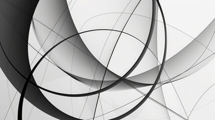 Wall Mural - a minimalist design of intersecting lines and circles in black and white, evoking a sense of harmony