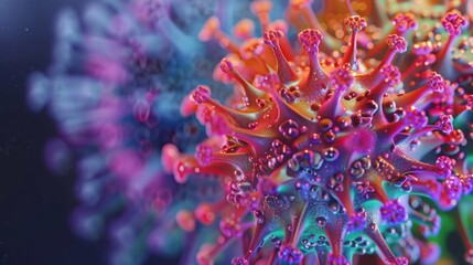 Fototapete - A microscopic view of a virus, showing its intricate structure and colorful details.