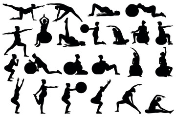 Wall Mural - Fitness for pregnant women silhouettes vector illustration set