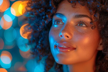 Wall Mural - Close-up portrait of black woman with curly hair