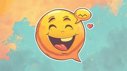 Canvas Print - A cartoon rendering featuring a face emoji biting its lip and expressing gratitude within a vibrant speech bubble