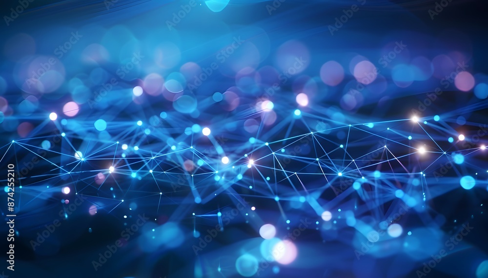 Abstract blue technology background with a cyber network grid and ...