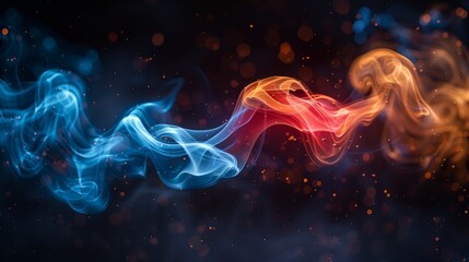 Canvas Print - Blue and Orange Smoke Swirling Against a Black Background