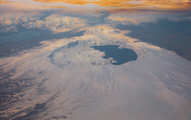 Wall Mural - Amazing aerial view of Nemrut Crater Lake which is second largest crater lake in the world