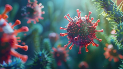 Poster - A close-up illustration of a coronavirus, showcasing its spiky exterior and intricate details.