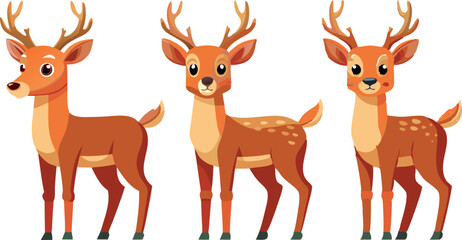 Three deer are standing in a row, each with a different expression