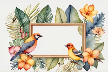 Naklejka na meble The picture is surrounded by tropical  color full watercolor plants