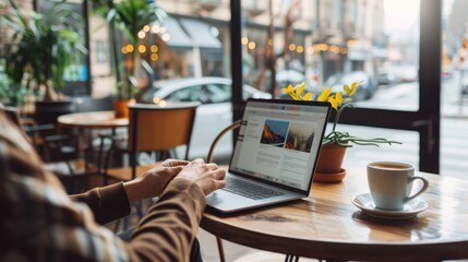 Canvas Print - A Laptop on Cafe Table