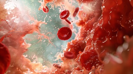 Poster - Red blood cells flow through a blood vessel.